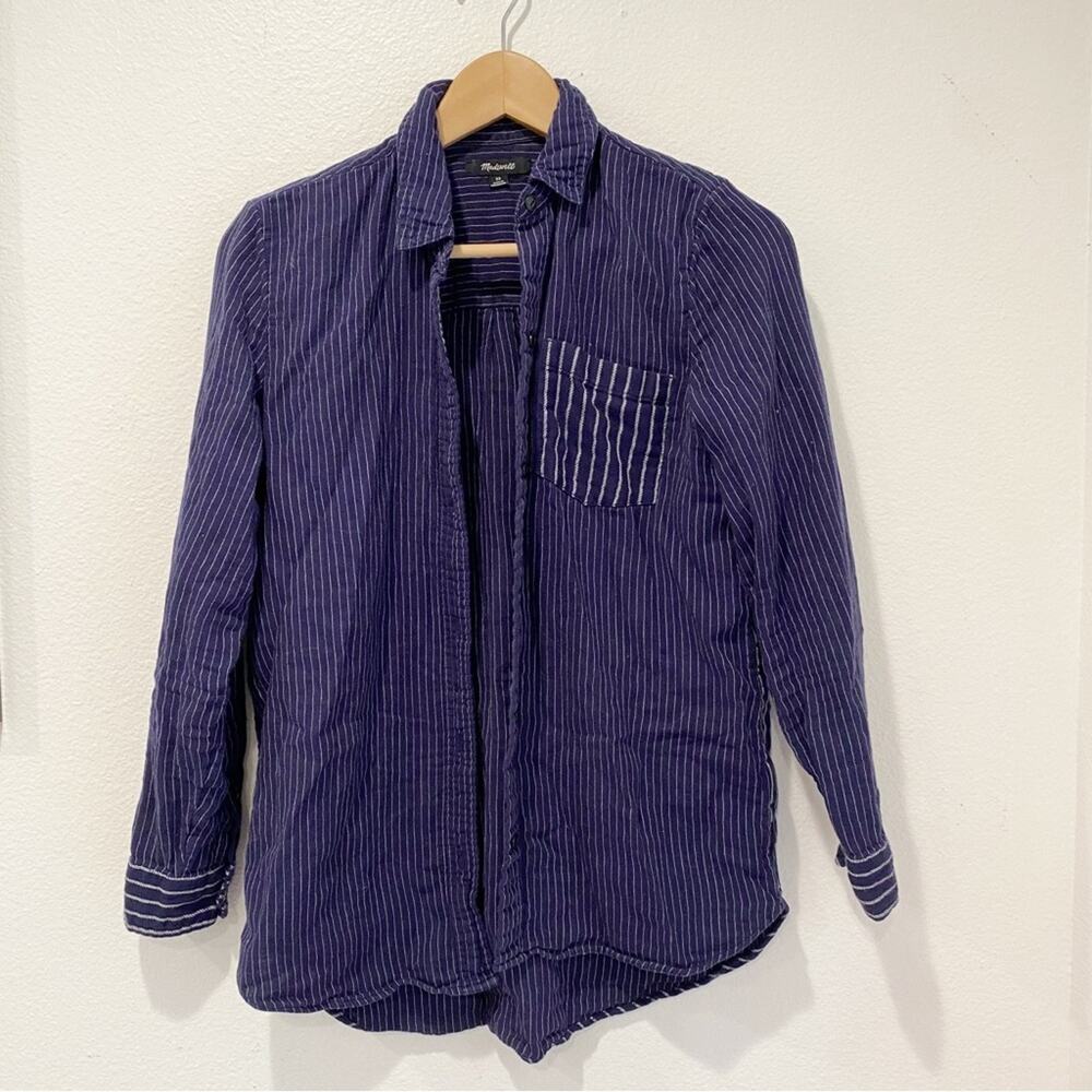 Madewell Women's Blue Striped Button Front Shirt sz XS - Picture 1 of 6